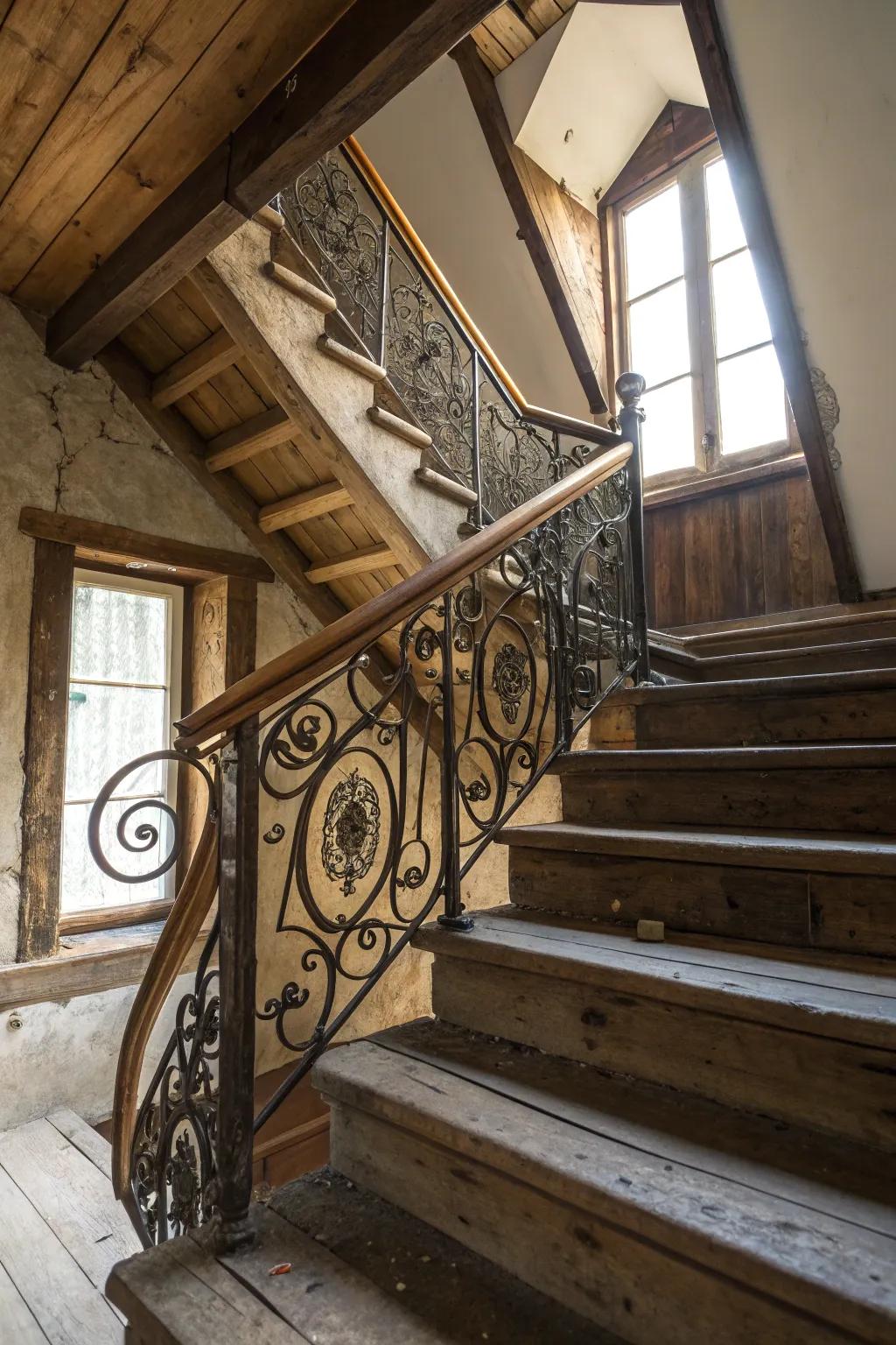 Iron railings add a touch of vintage elegance.
