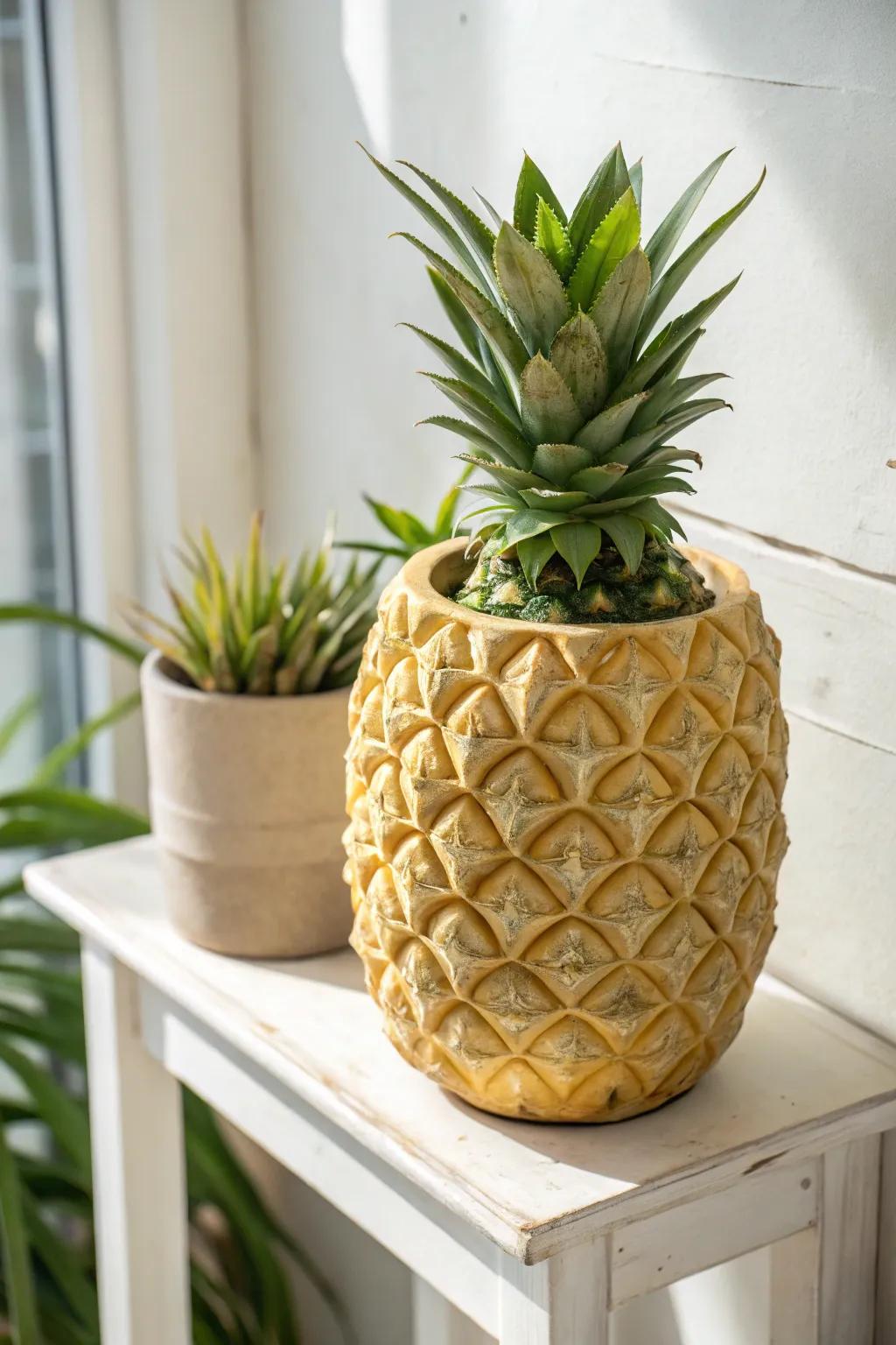 Add a tropical twist to your decor with this charming pineapple planter, where simplicity meets playful elegance.