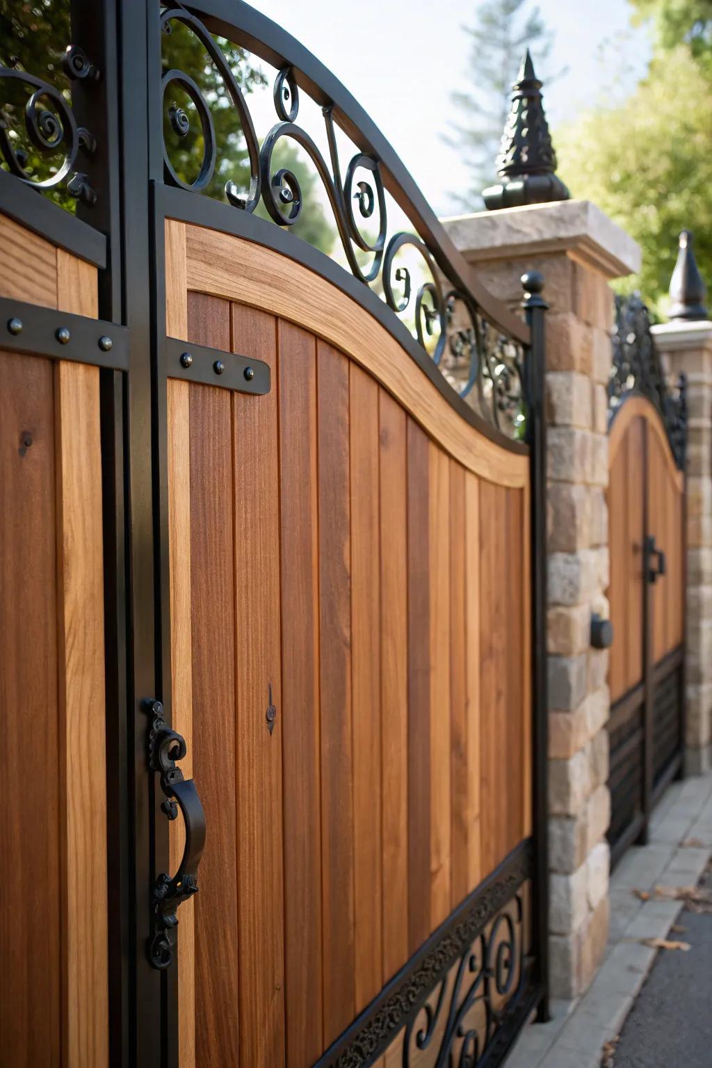 Discover the perfect blend of strength and style with this cedar and iron gate.