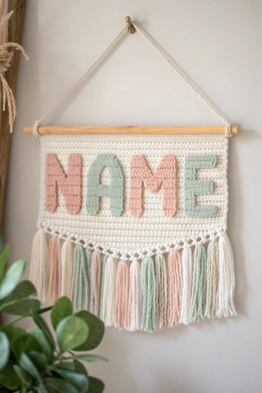 Add a personal touch with a handcrafted tapestry crochet name bannerâwhere simplicity meets heartfelt beauty.