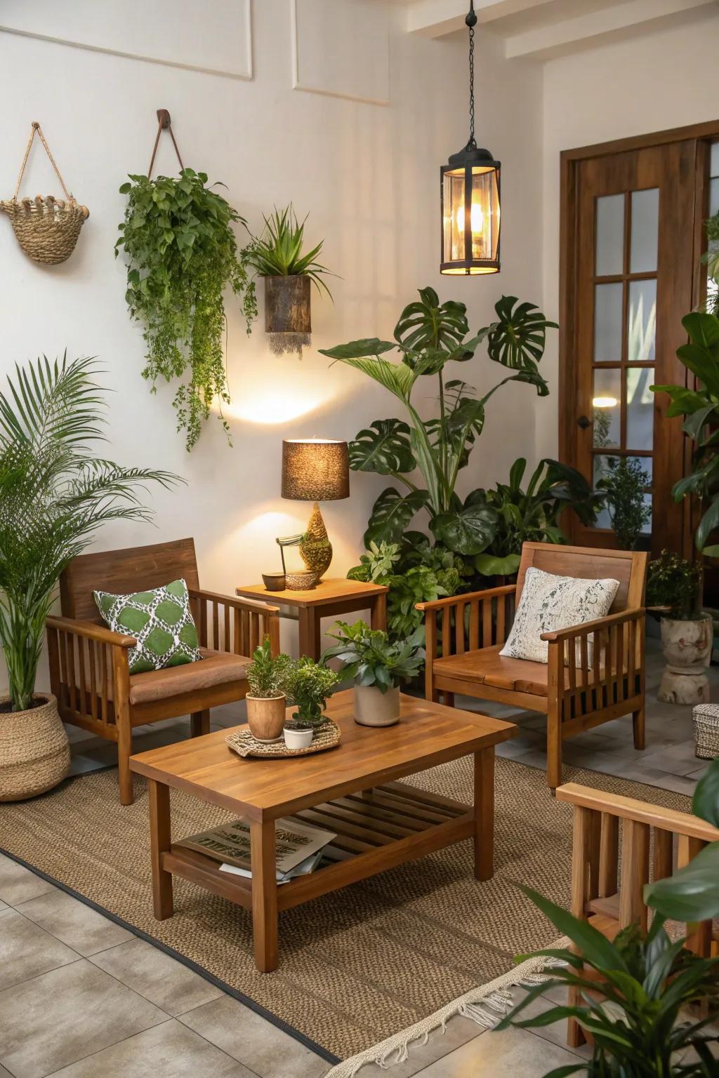 Natural elements create a calming and inviting atmosphere.