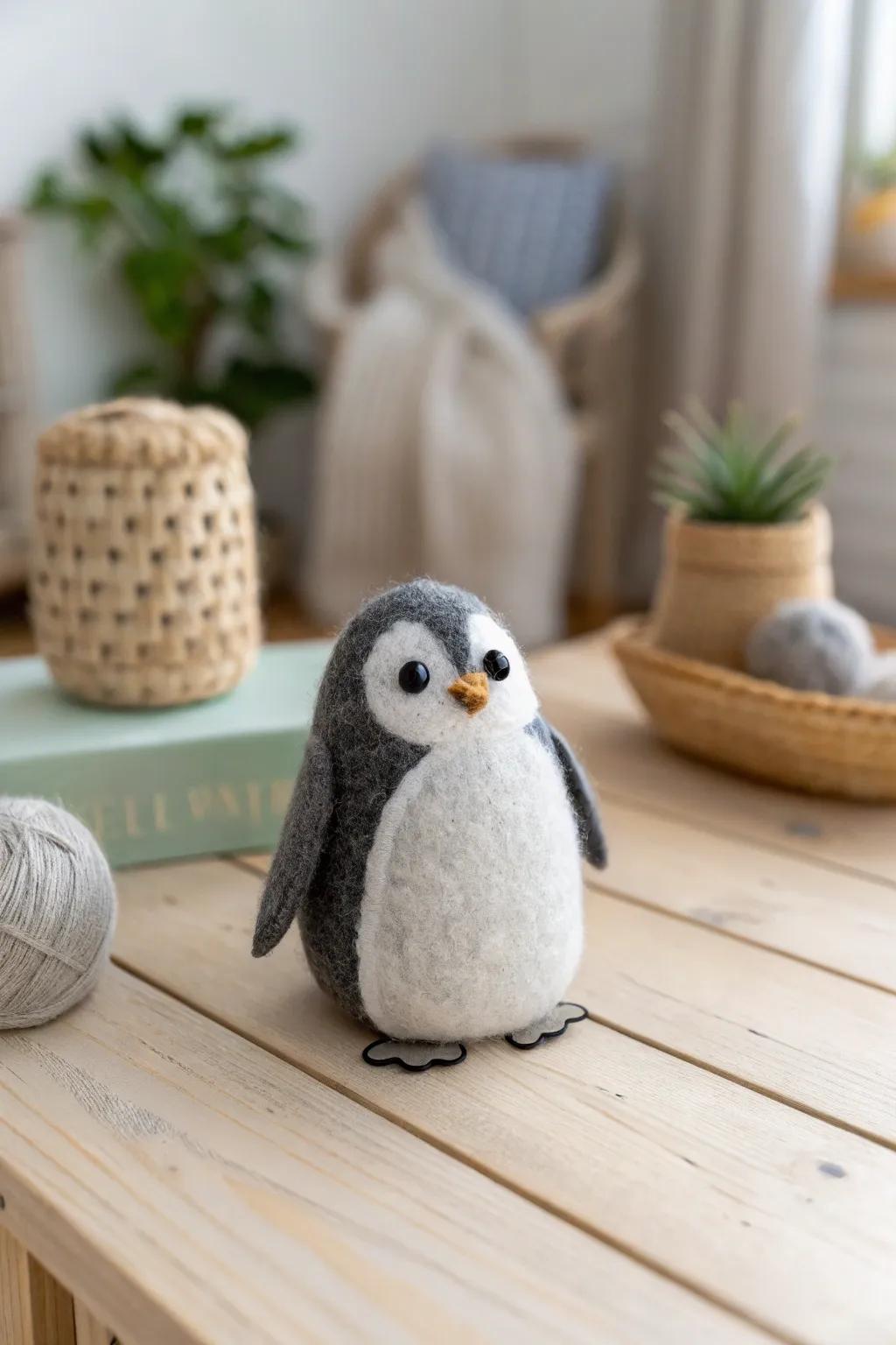Discover the charm of handmade felted penguins, adding a whimsical touch to your minimalist decor.