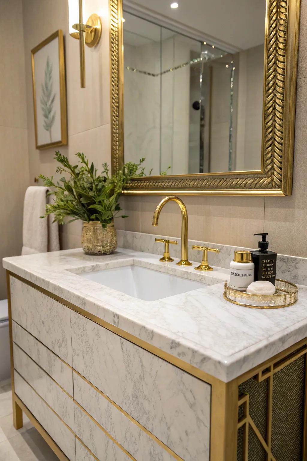 Marble tops bring a touch of luxury to any bathroom.