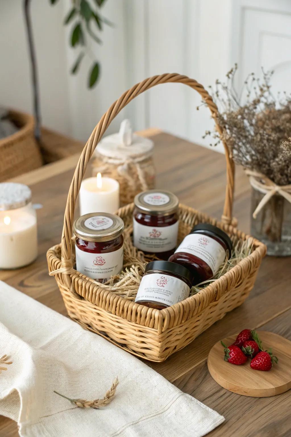 Indulge in sweet simplicity with our dessert-inspired jam basket, perfect for those who savor life's little luxuries.