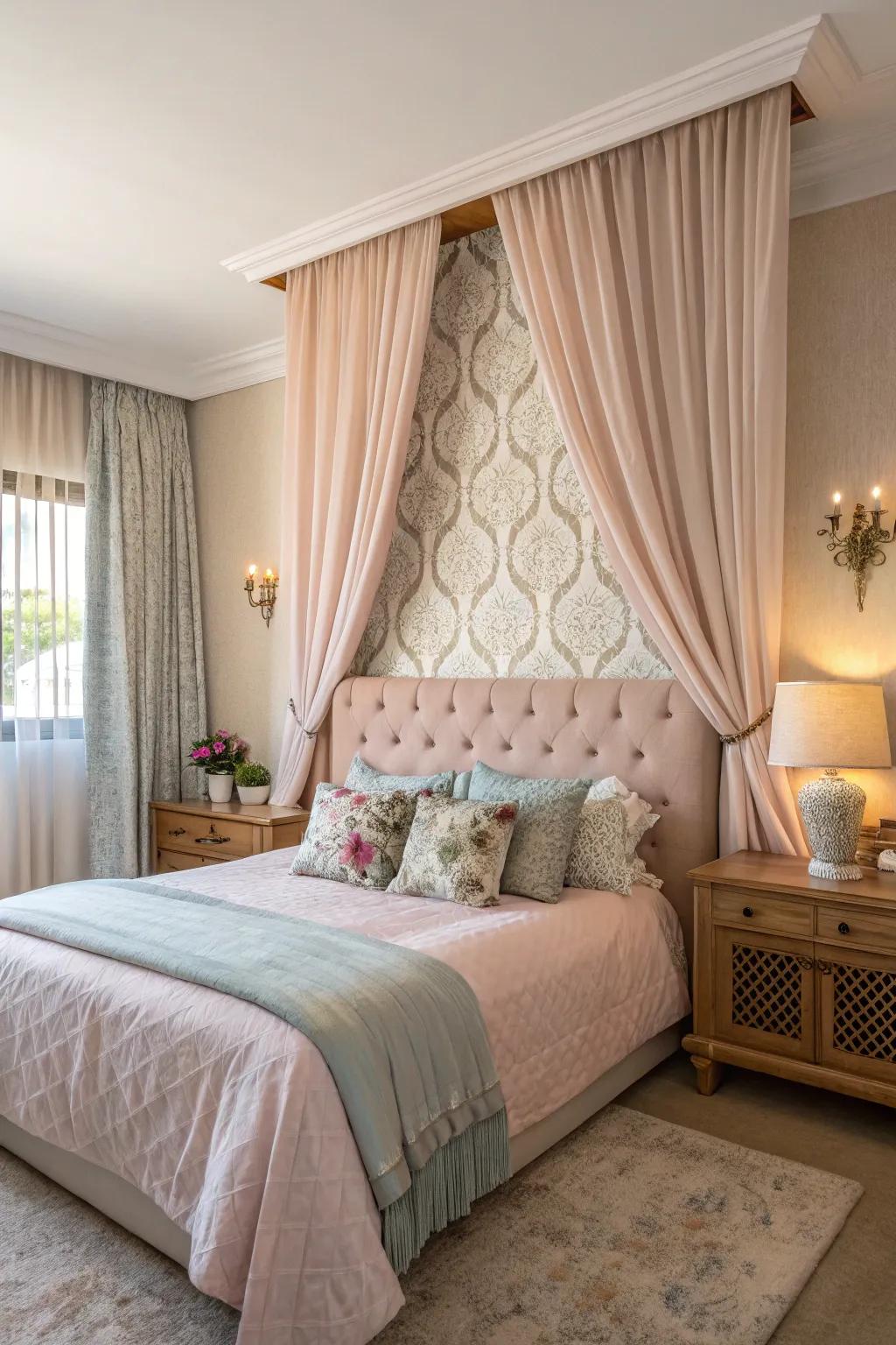 A curtain headboard offers a versatile and romantic bedroom accent.