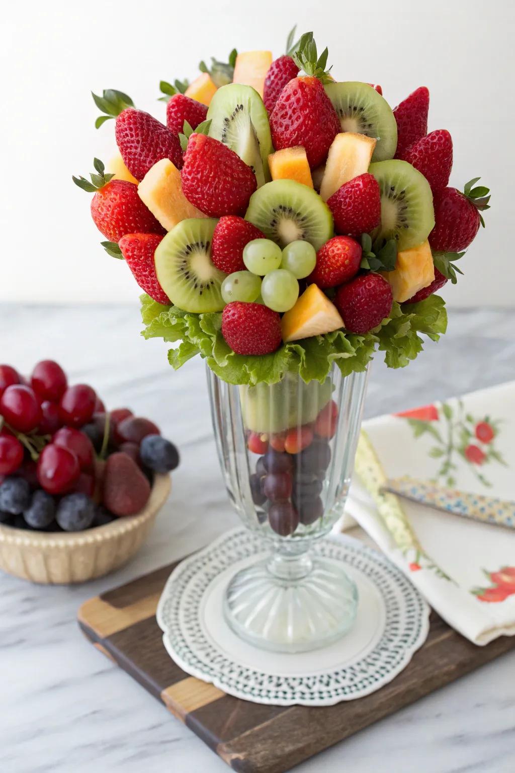 A delightful fruit bouquet that's a feast for the eyes.