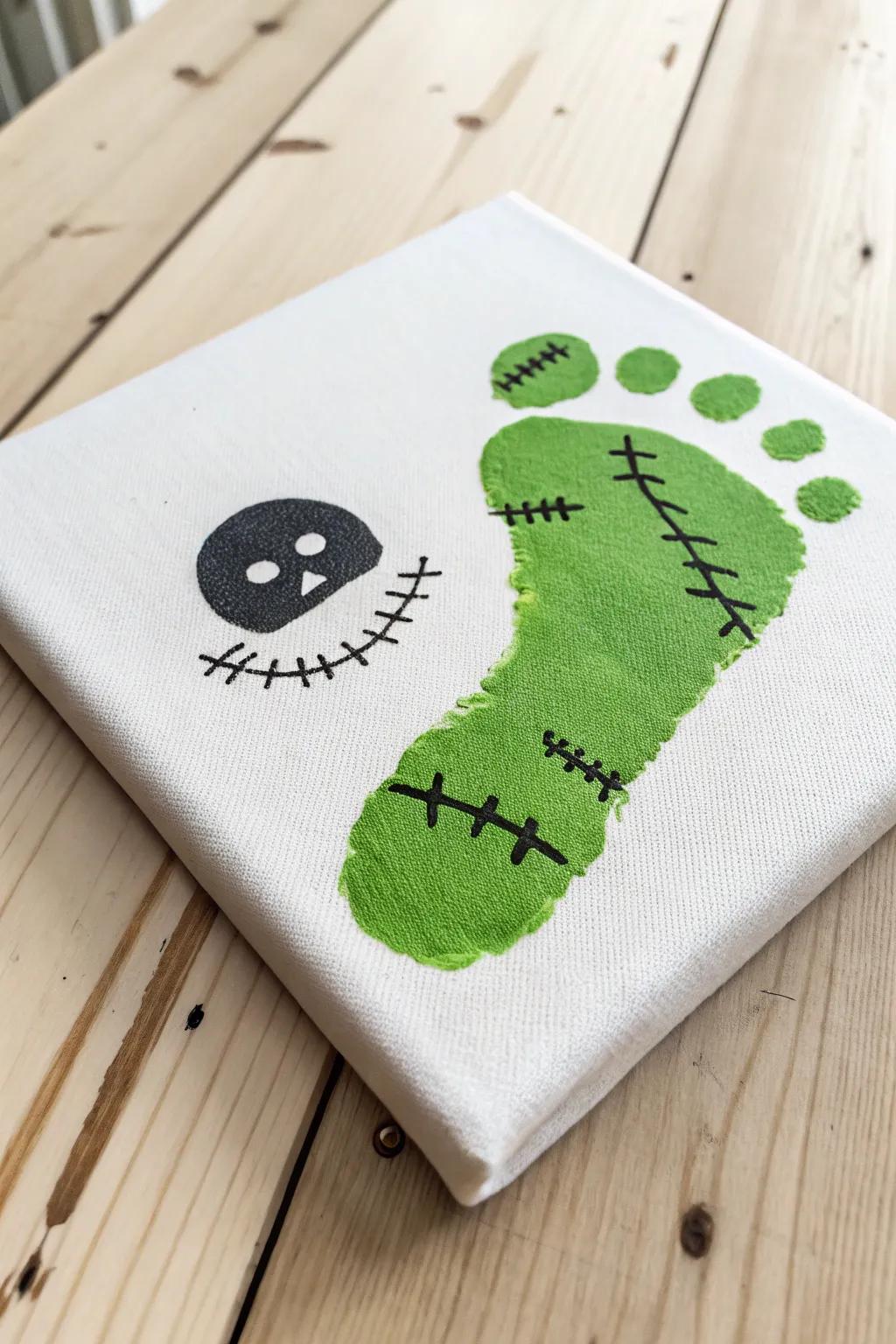 Capture the charm of Halloween with a monstrously adorable footprint Frankenstein!
