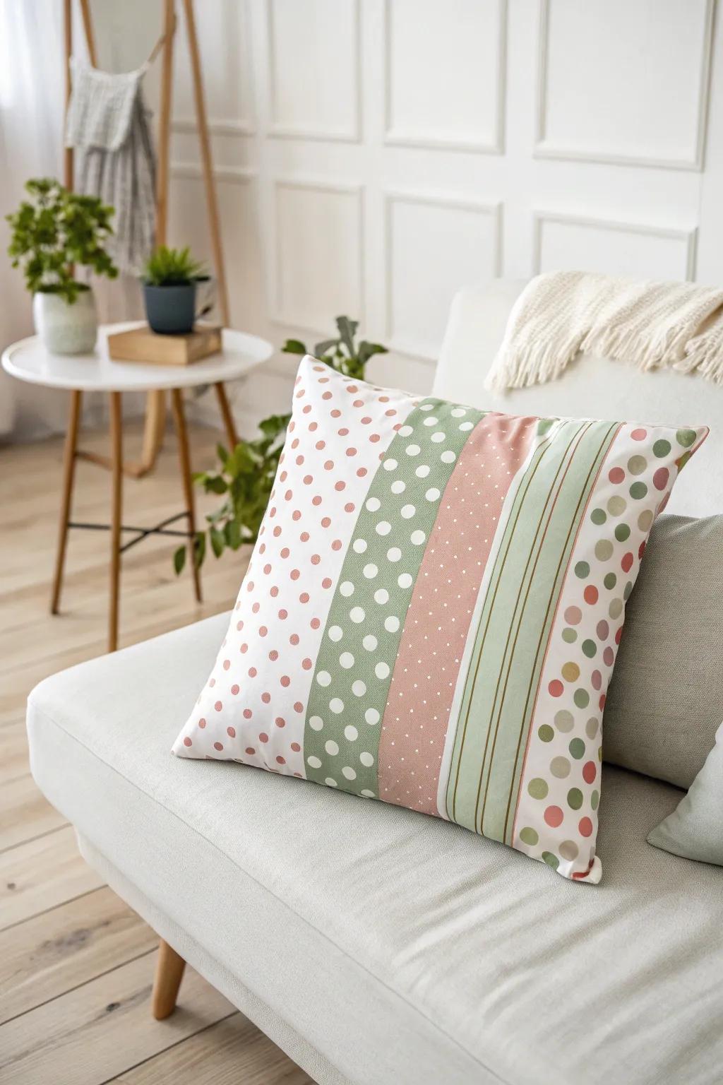Add a playful touch to your space with lively patterned pillows. Perfect for a minimalist yet charming vibe!