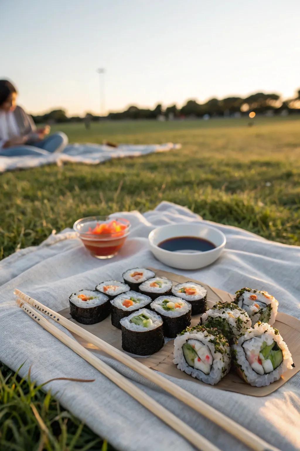 A fun and interactive sushi-making picnic experience.