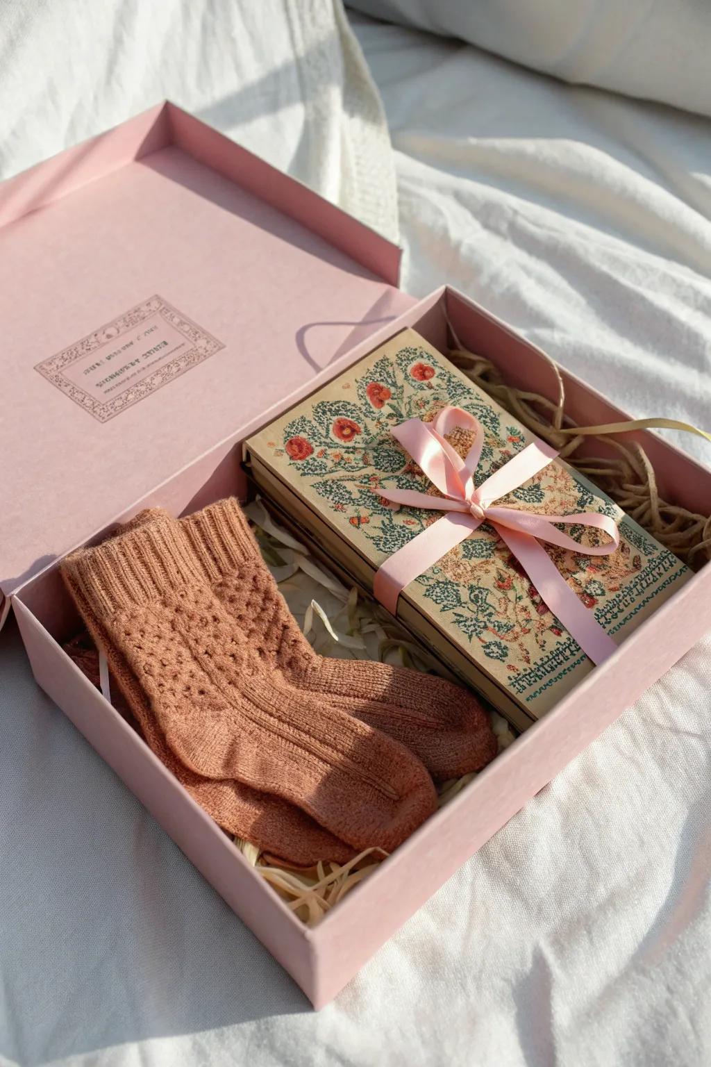 Unwind in a book lover's paradise with this thoughtfully curated pink gift box. Perfect for cozy evenings spent lost in a story.