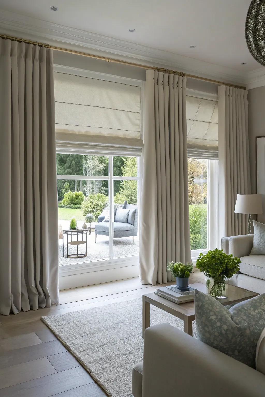 Roman shades providing a chic and tailored appearance.