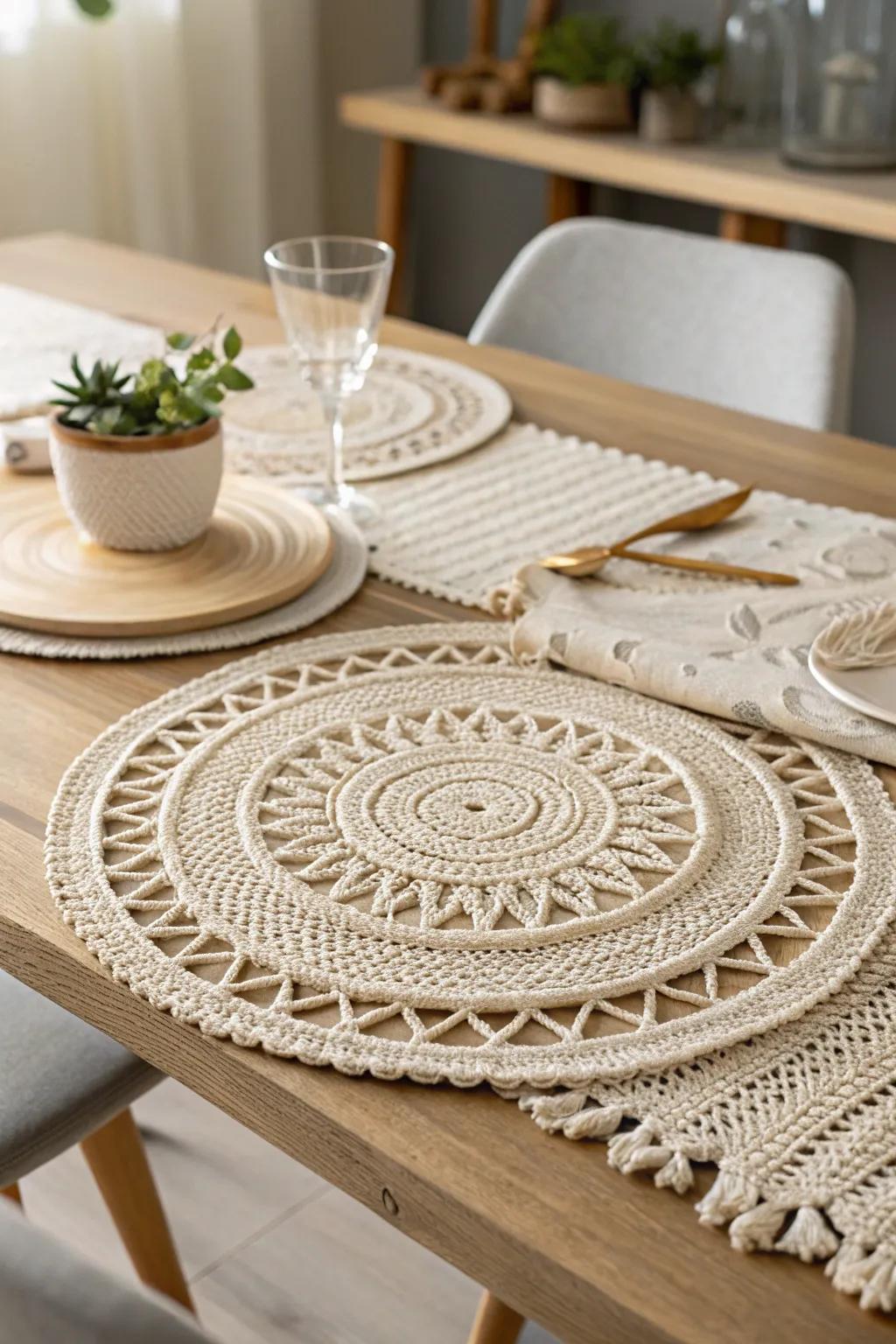 Crafted Elegance: Elevate your dining with beautiful crochet placemats.