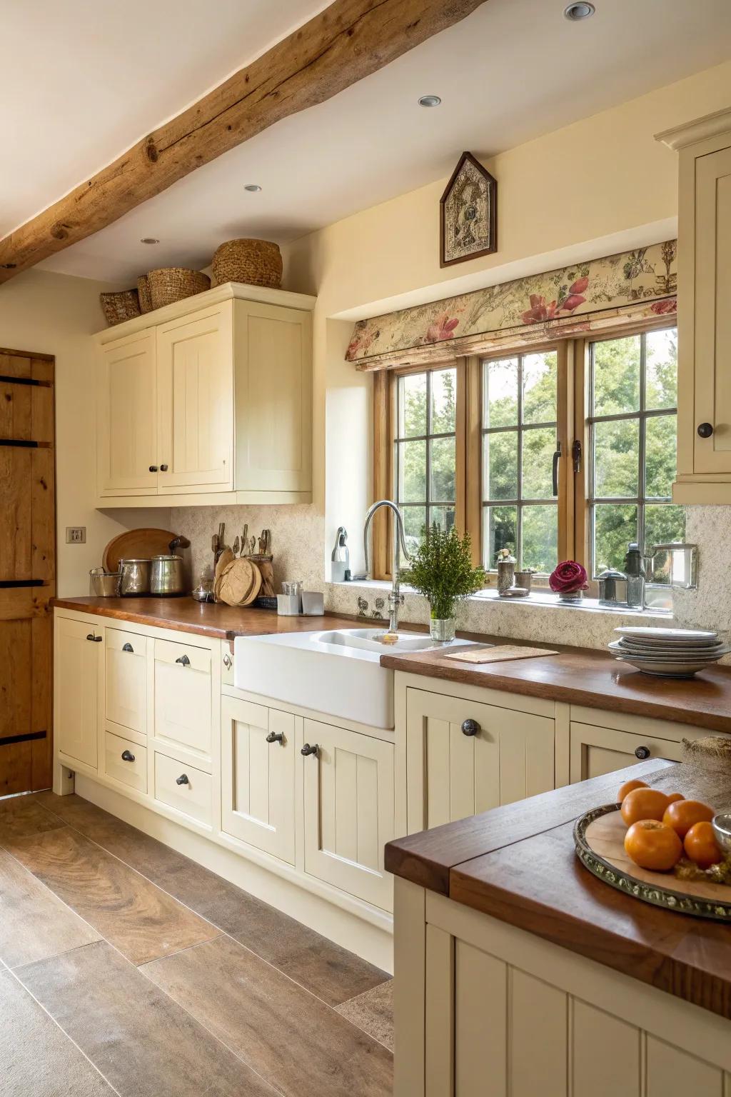 Wood accents create a warm, inviting atmosphere.