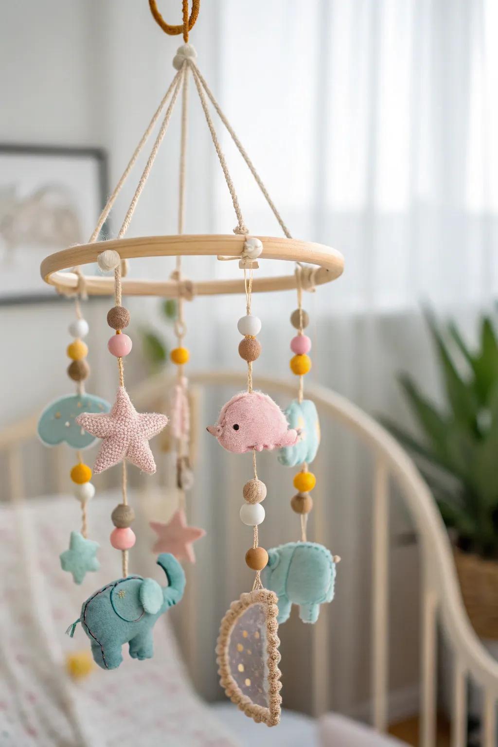 Elevate your nursery with a charming, handcrafted baby mobile that captivates and soothes.