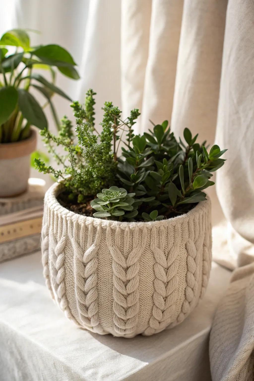 Embrace coziness with knit-textured clay planters that bring warmth and style to any space.