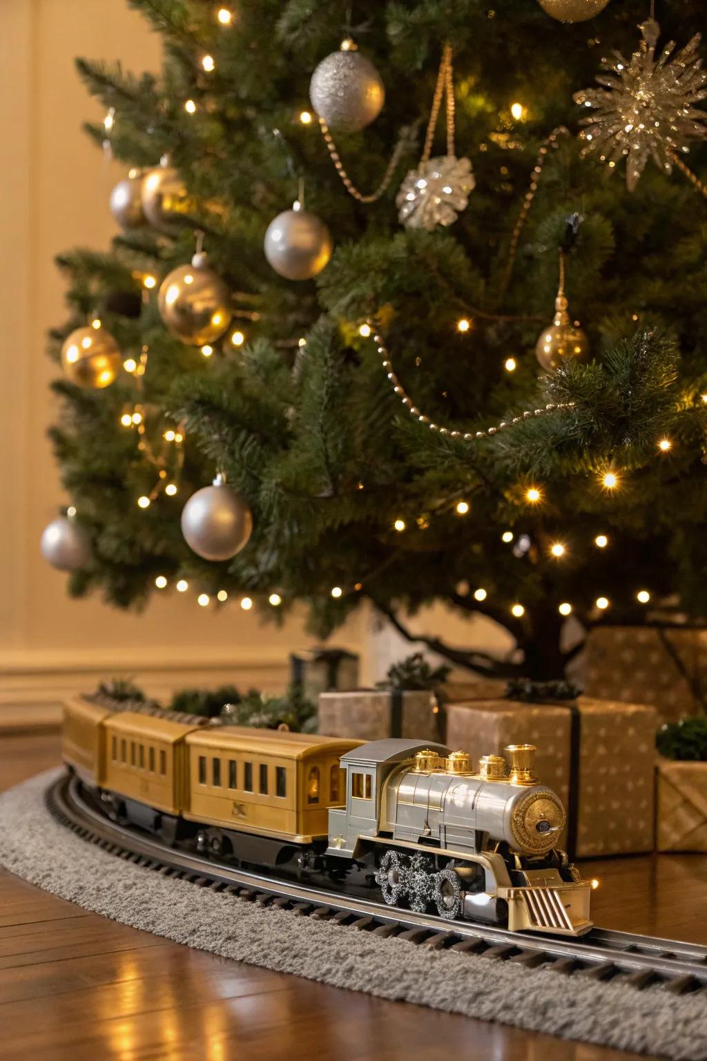 An elegant gold and silver train enhances the festive sparkle.