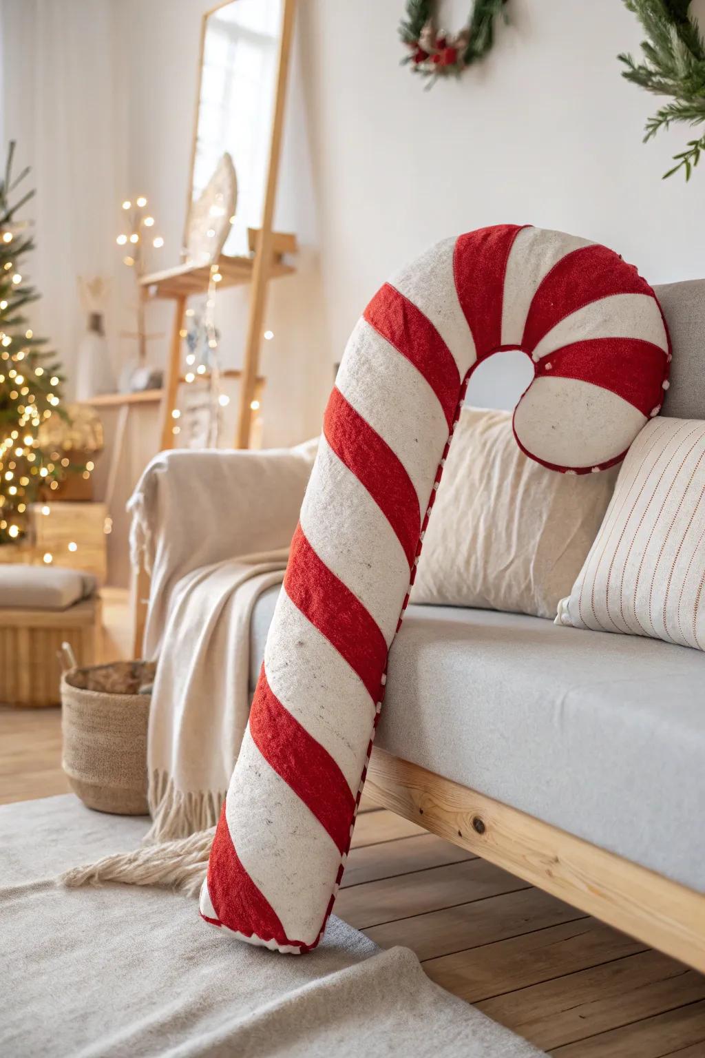 Add playful charm to your holiday decor with a giant candy cane pillowâwhere minimalist style meets festive cheer.