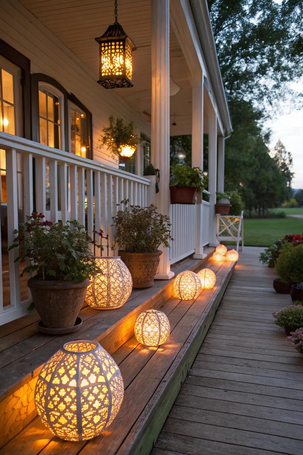 Decorative lanterns add a warm glow to any holiday setting.