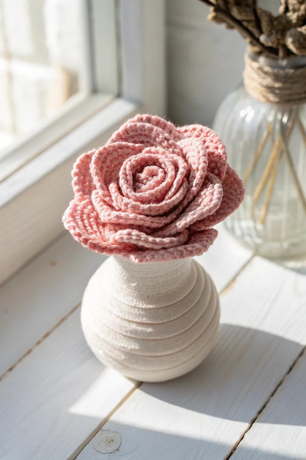 Capture everlasting love with a DIY crochet rose, a perfect blend of simplicity and natural beauty.
