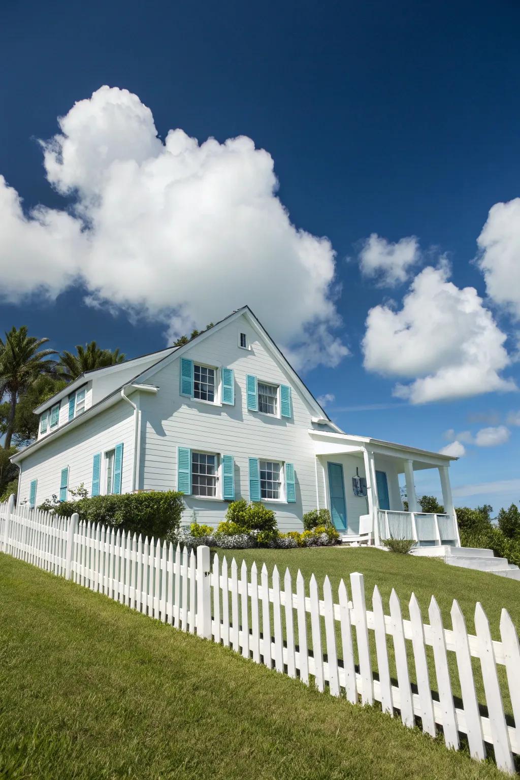 Light blue shutters bring a playful charm to this welcoming home.