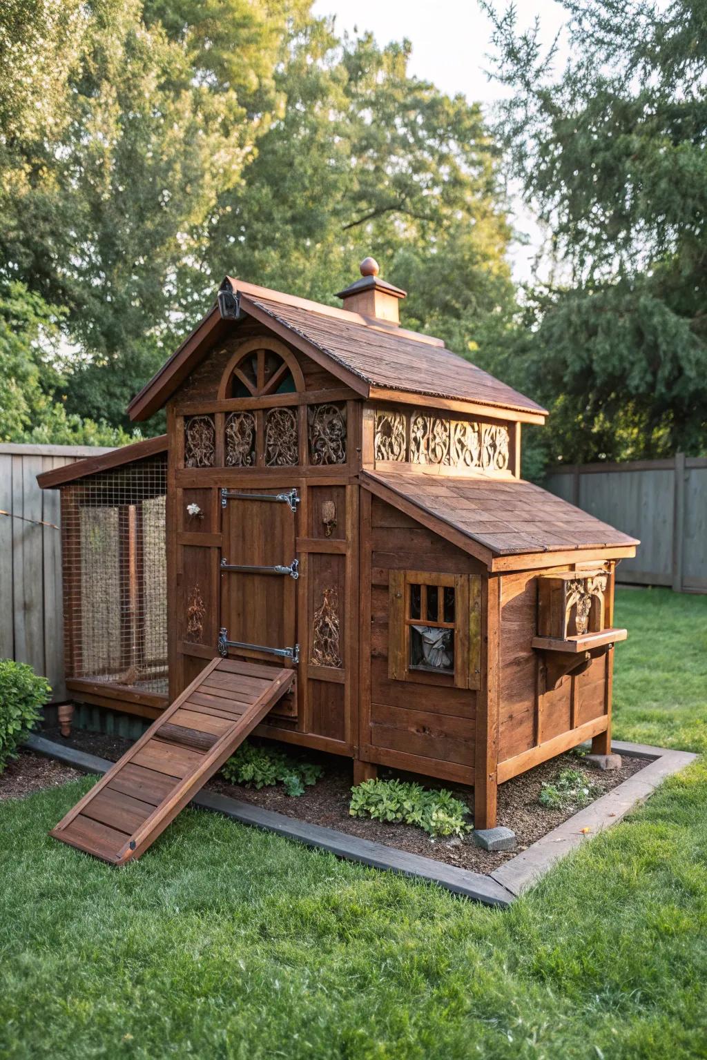 Embrace rustic charm with this Amish-inspired chicken coop, where beauty meets functionality.