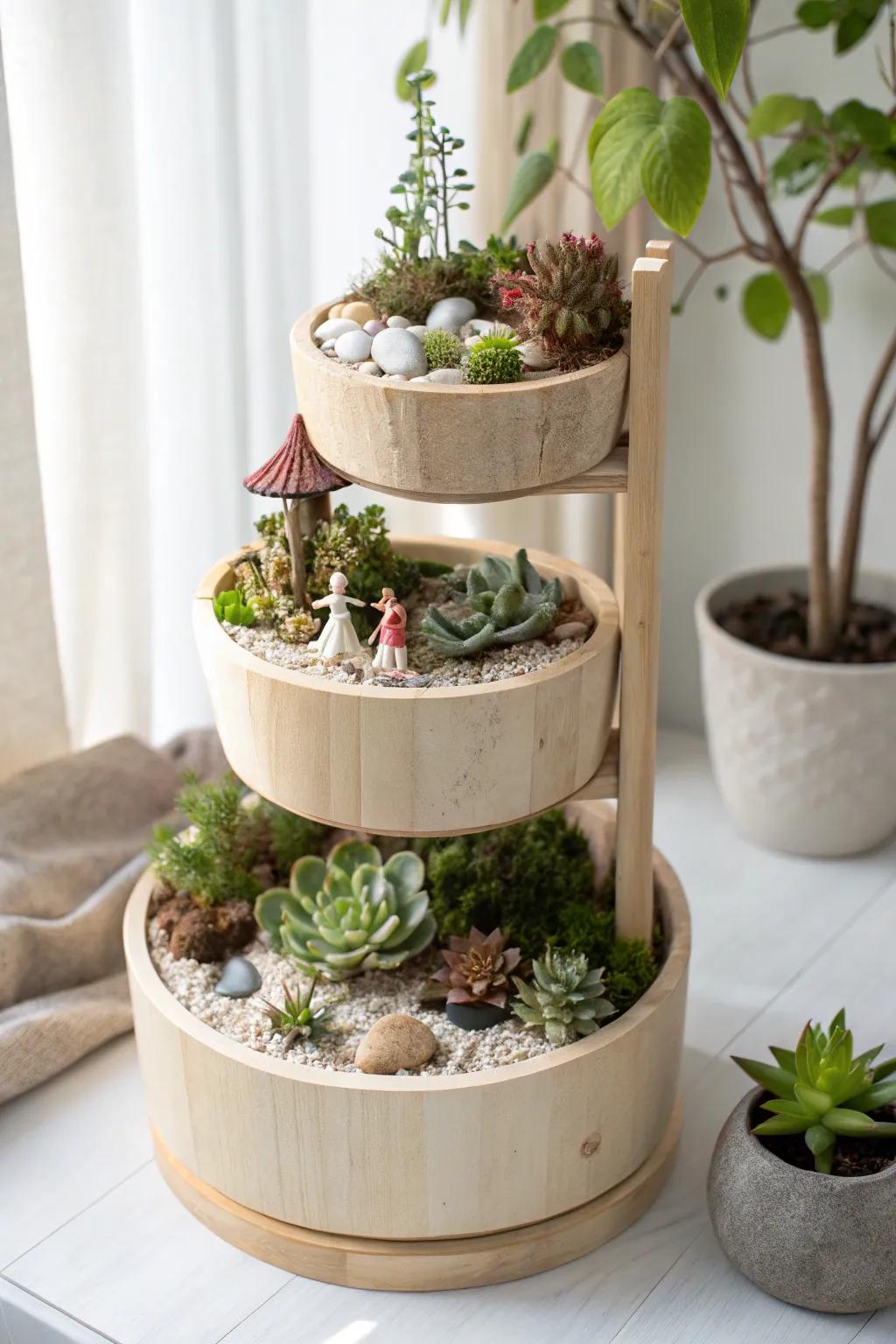 Discover the charm of layered fairy magic with this enchanting tiered planter.