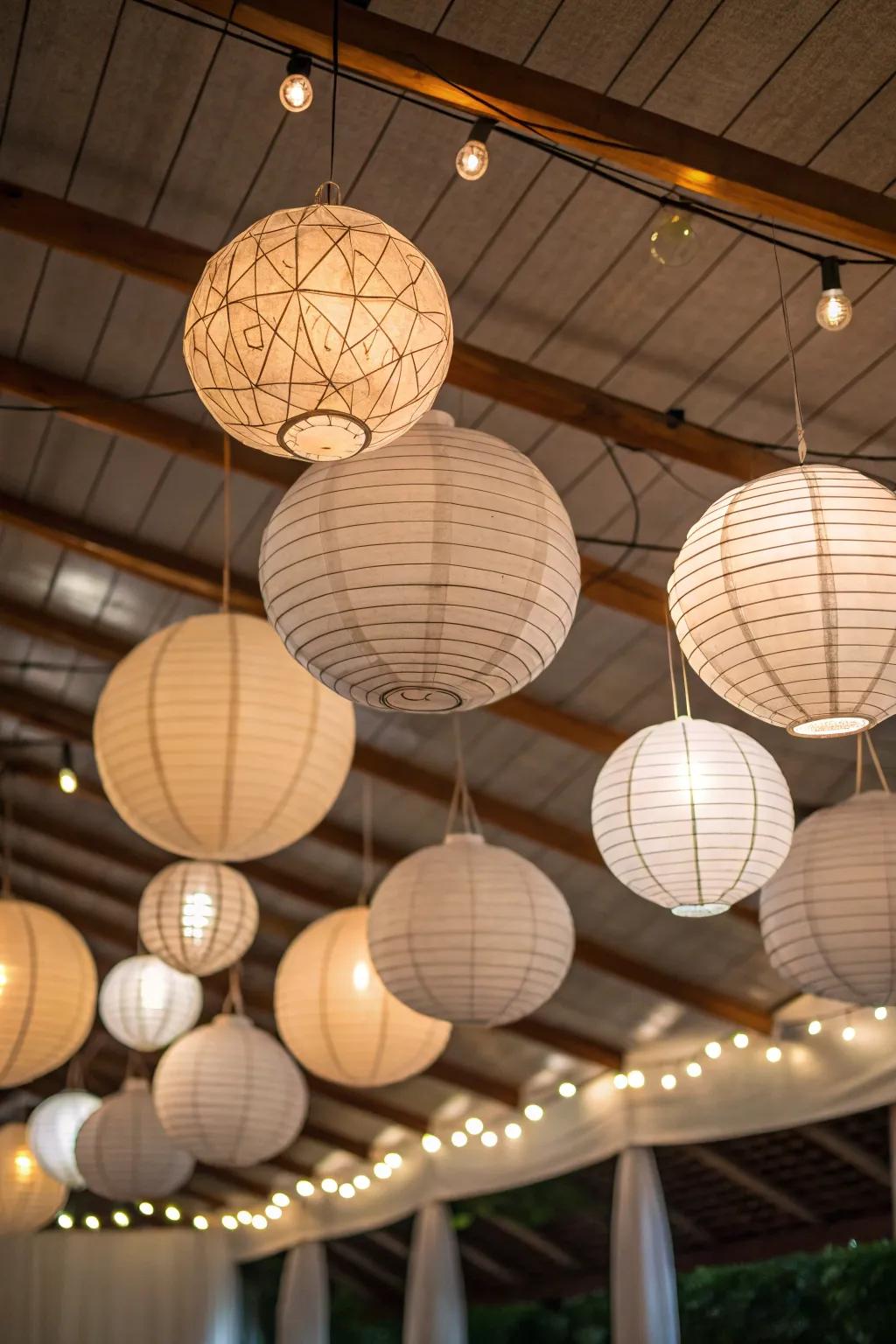 Paper lanterns provide a cozy and inviting glow.