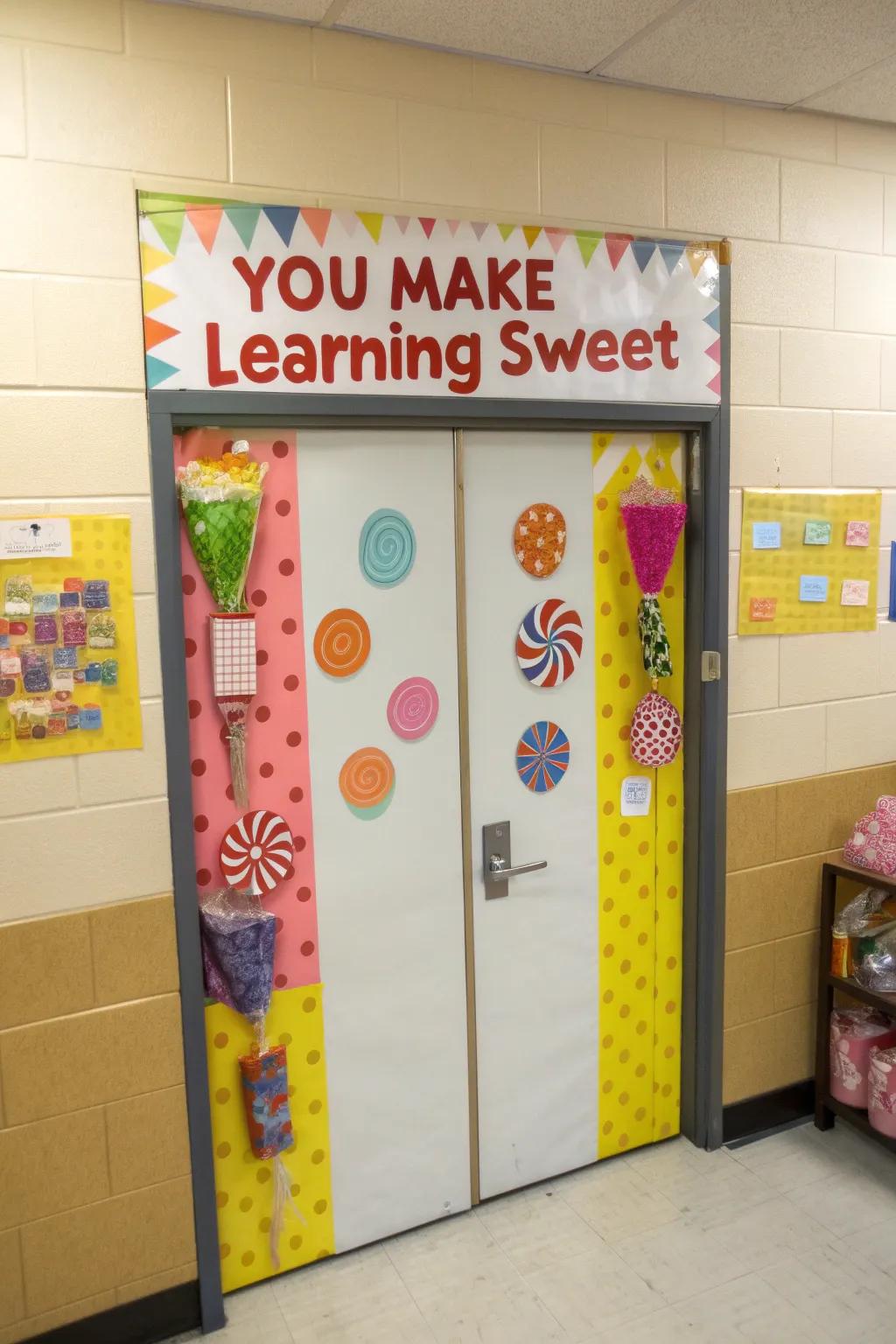 A sweet-themed door celebrating teachers' impact