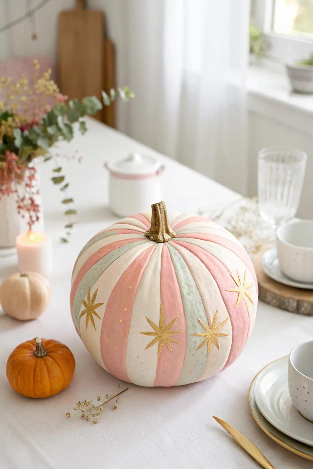 Embrace the artistry of autumn with this starburst pumpkin paintingâwhere simplicity meets stunning contrast.