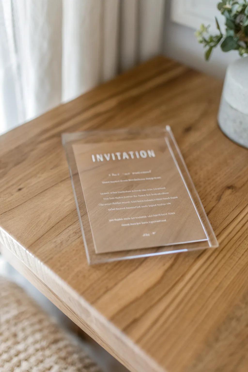 A futuristic invitation made from transparent card stock.