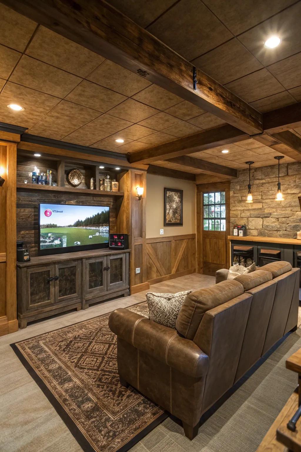 An entertainment center is key for movie nights and sports viewing.
