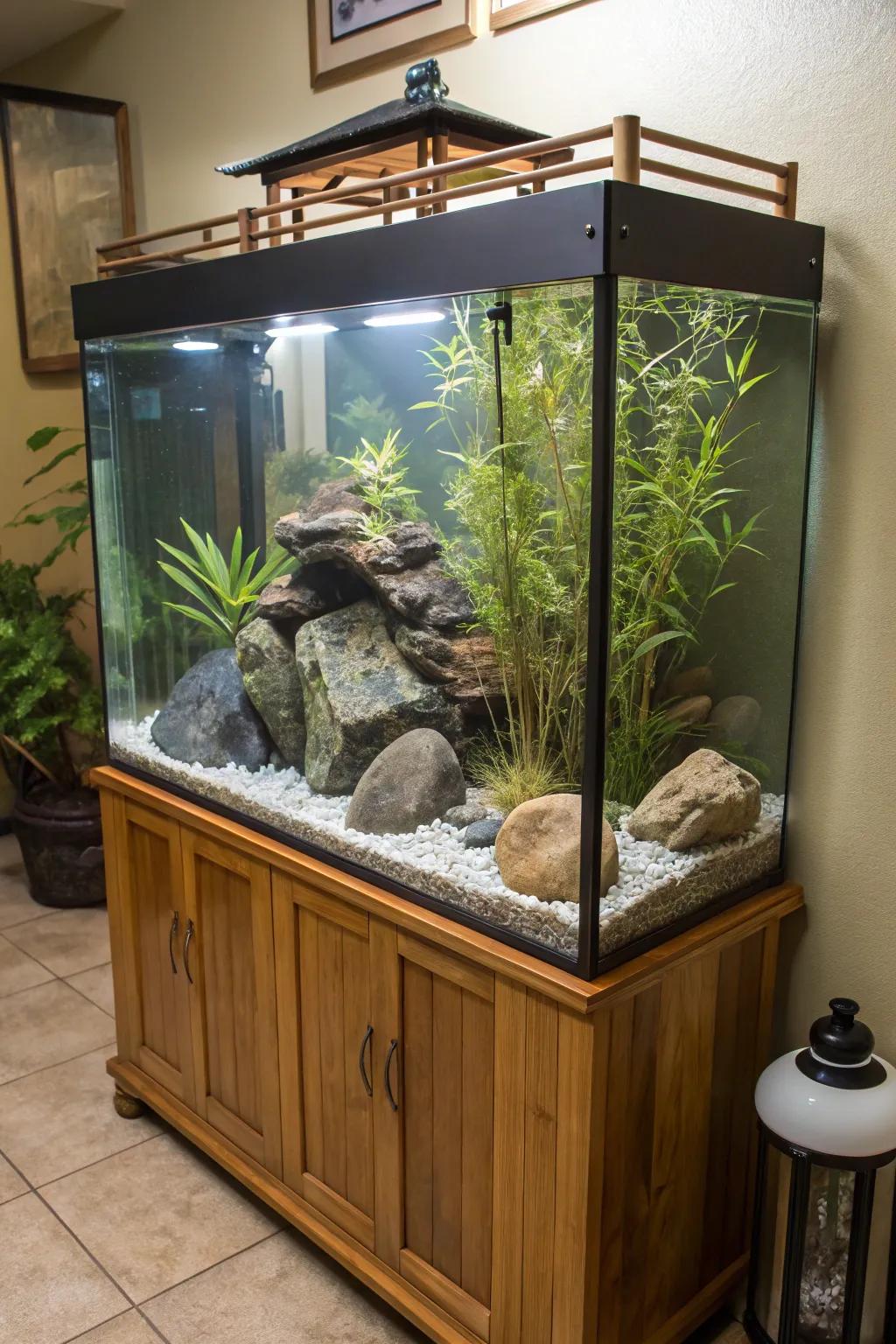 An Asian-inspired setup offers serenity and peace.