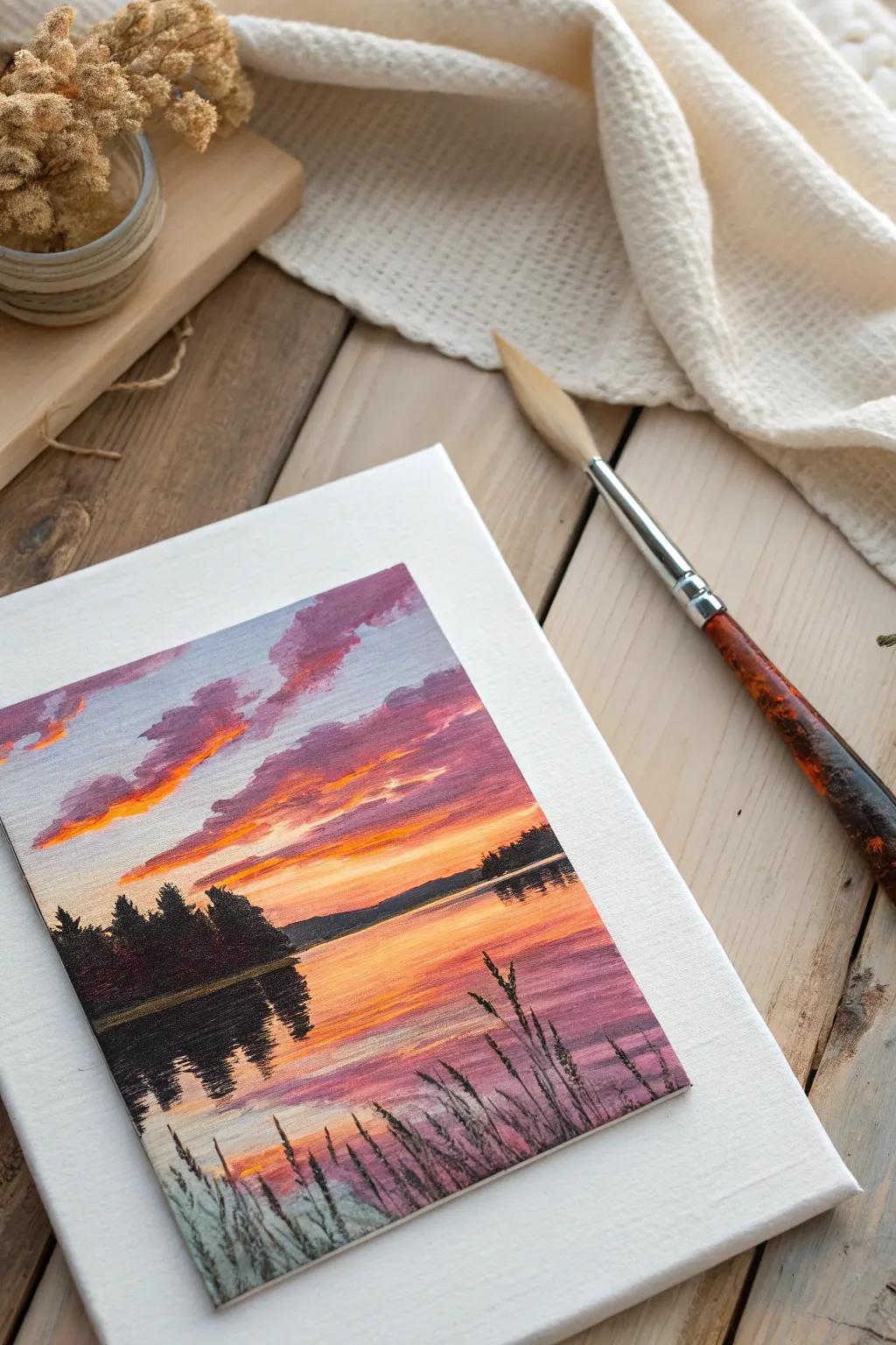 Capture the allure of sunsets with palette knife artistry, where simplicity meets natural beauty.