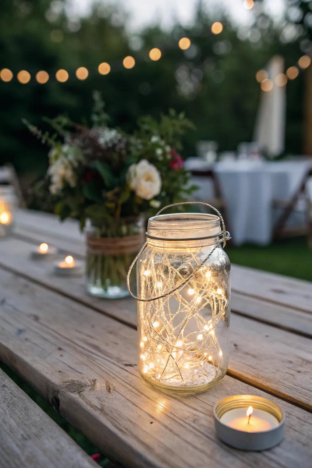 Illuminate your wedding path with charming mason jar lanterns, blending rustic elegance with minimalist beauty.
