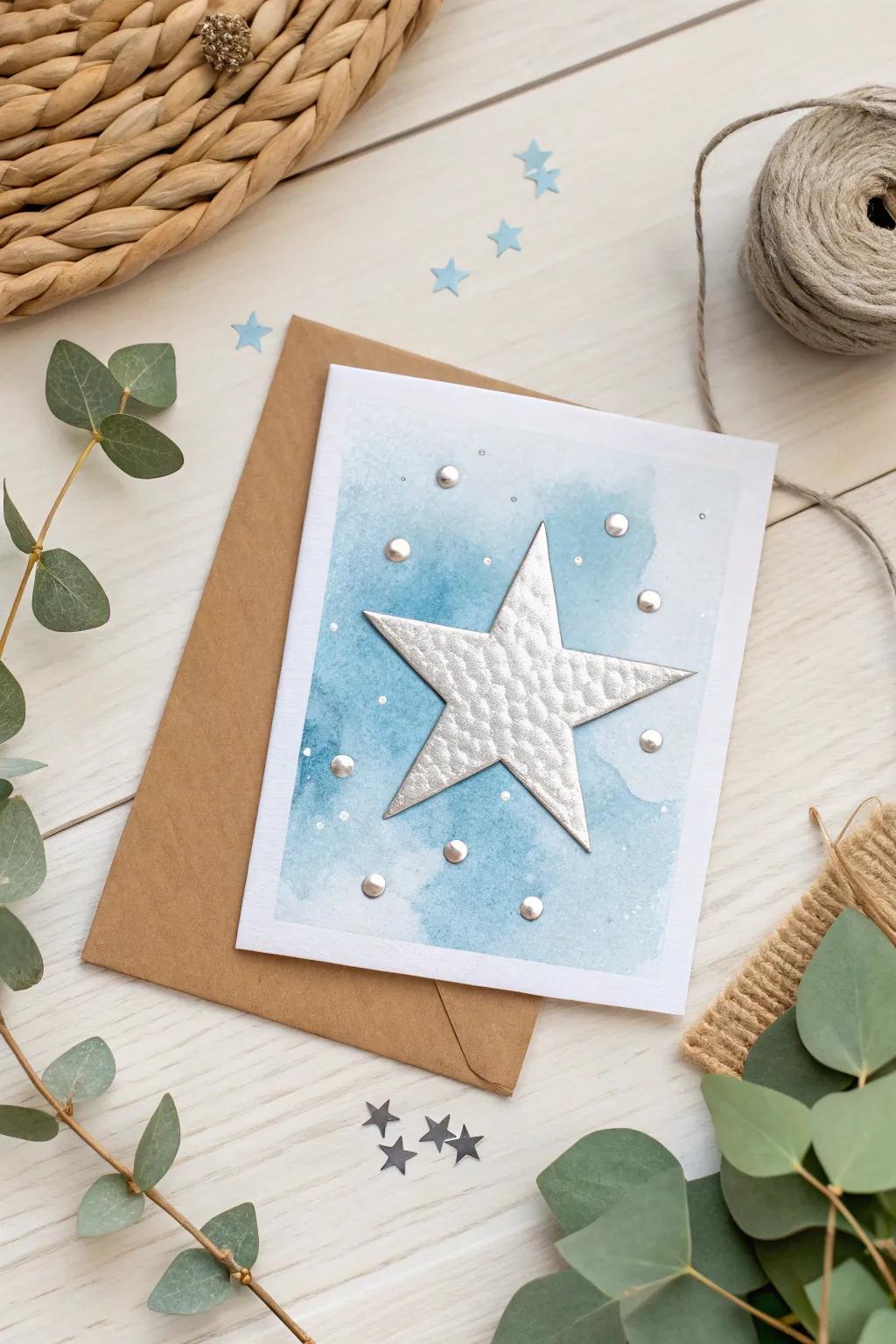 Dream Big, Little One: Handcrafted starry night baby card for sweet dreams.