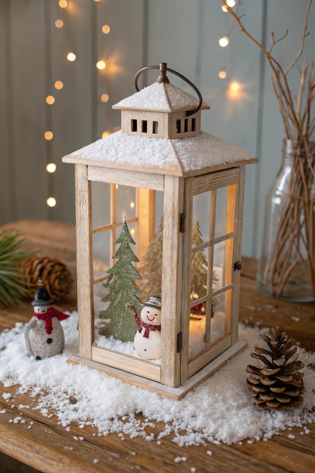 Illuminate your holiday season with a touch of Scandinavian charm: a miniature winter wonderland inside a handcrafted lantern.