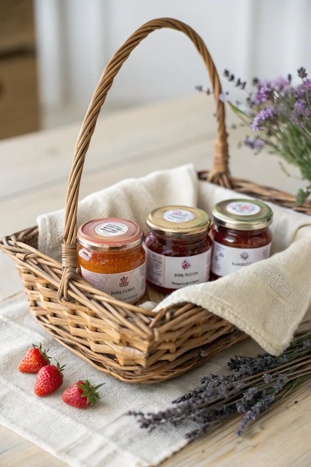 Delight in the simplicity and natural beauty of a classic jam variety basket, perfect for gifting or treating yourself.