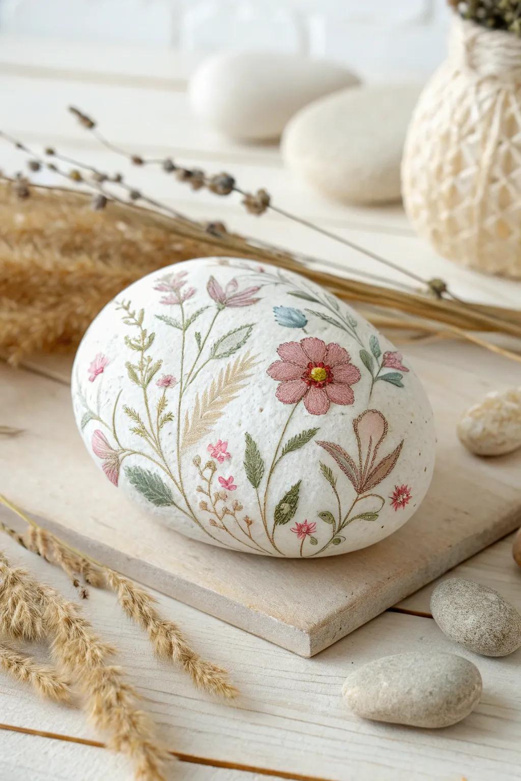 Transform ordinary stones into captivating floral masterpieces with the art of decoupage.
