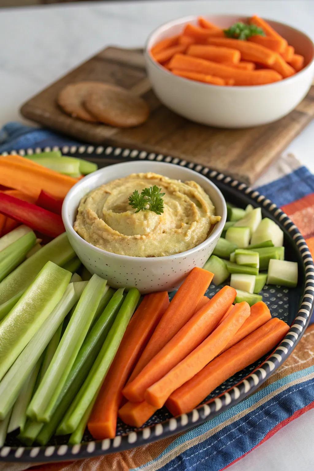 Veggie sticks and hummus: A healthy, satisfying snack.