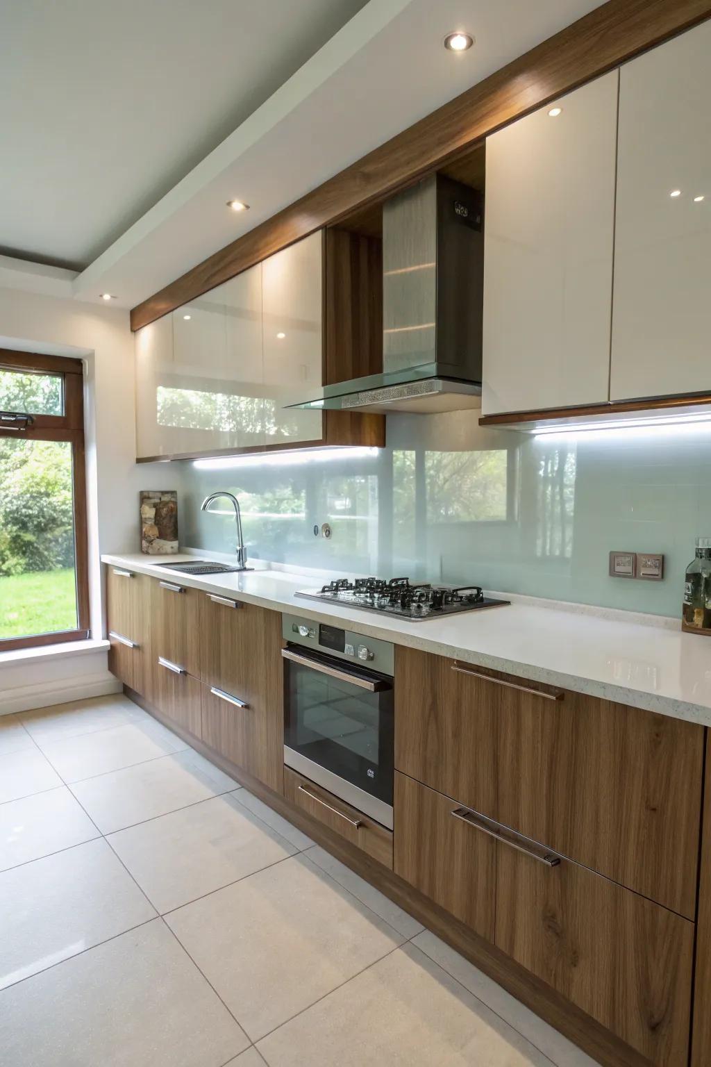 Modernize your kitchen with a plexiglass backsplash.