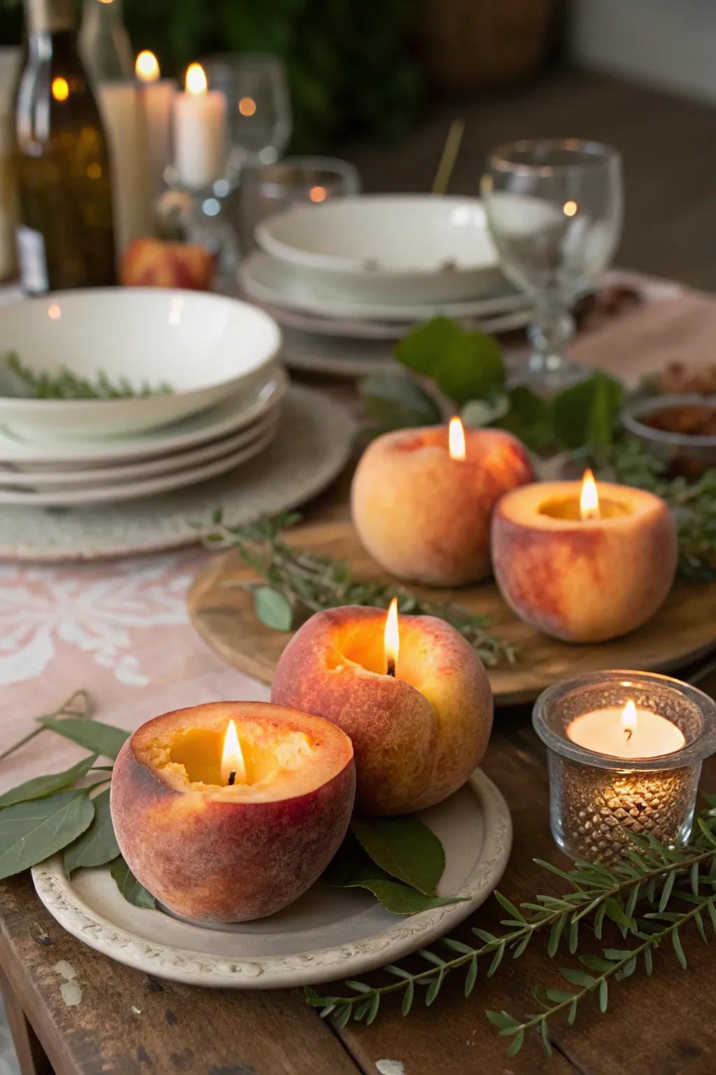 Peach candle holders creating a warm and inviting atmosphere.