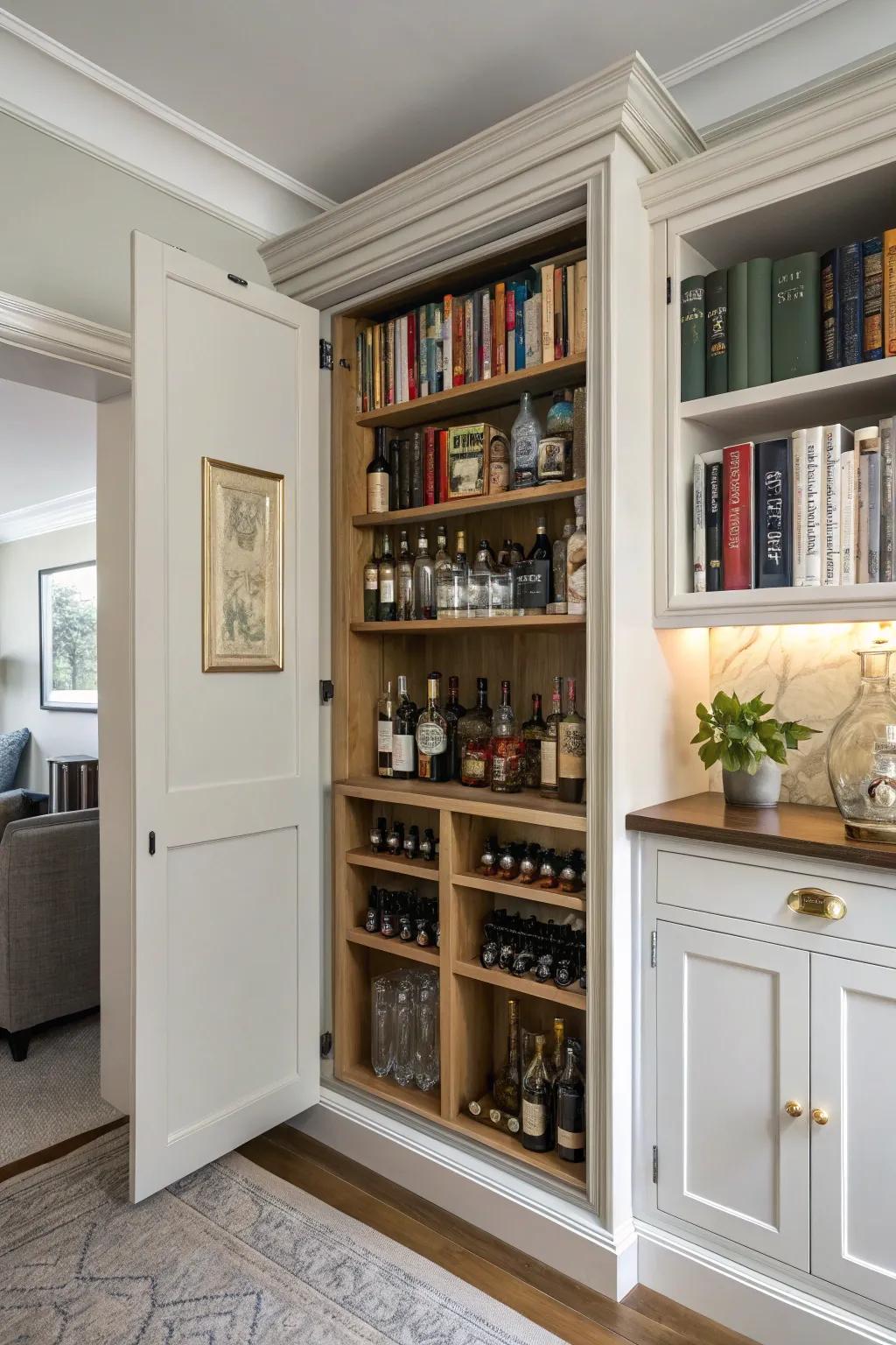 Hidden cabinets offer a delightful element of surprise.