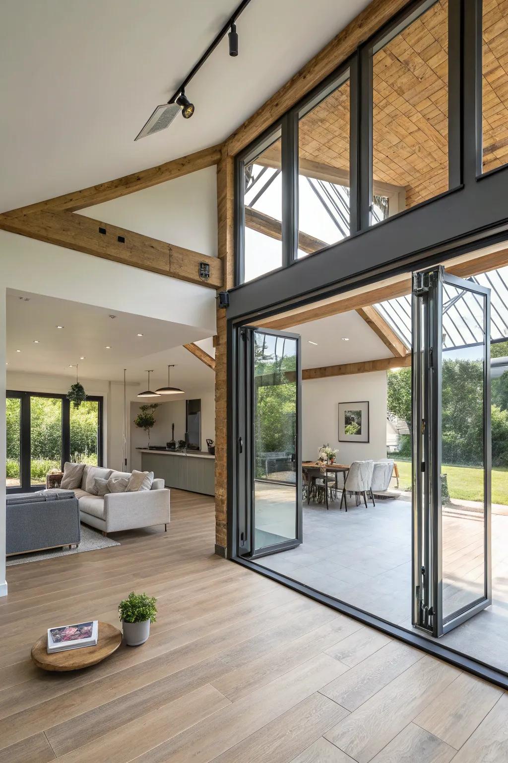 Bi-fold doors provide versatility in loft design.