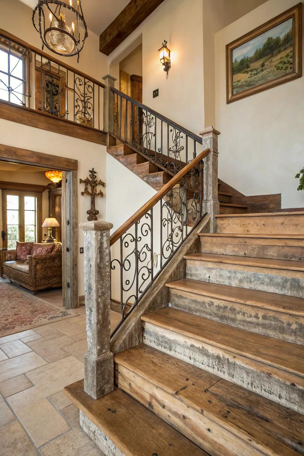 Rustic staircases evoke warmth and a sense of retreat.