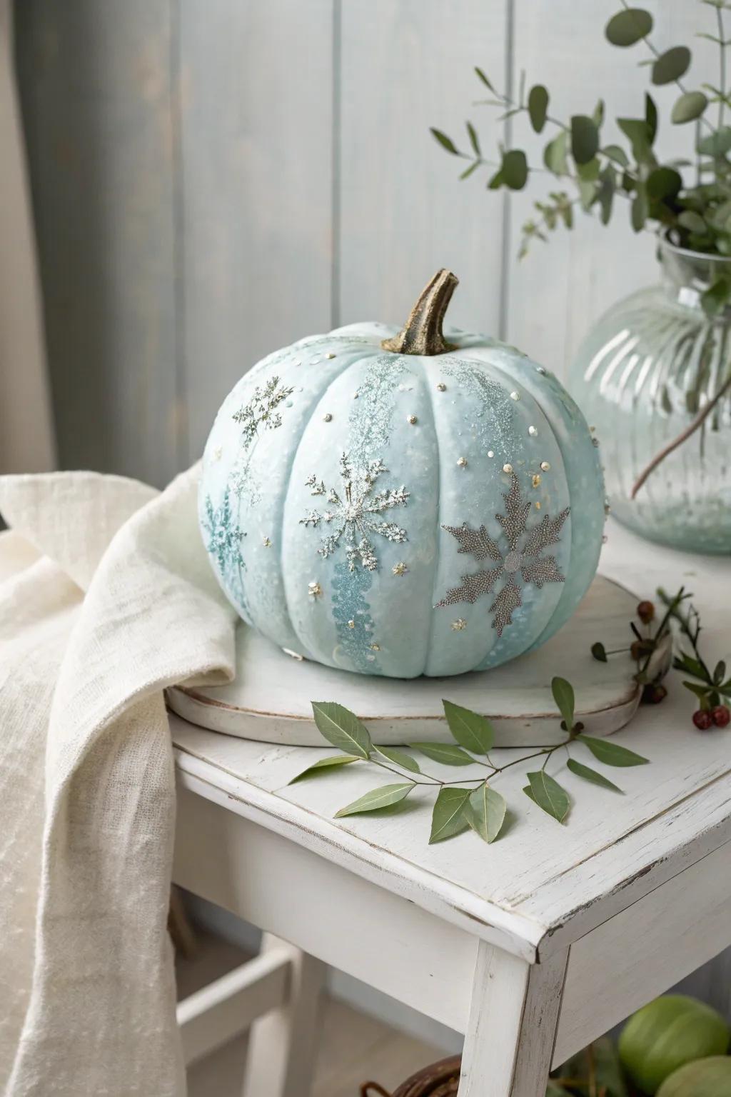 Bring a touch of winter magic into your fall decor with this enchanting Frozen-themed pumpkin. âï¸ð