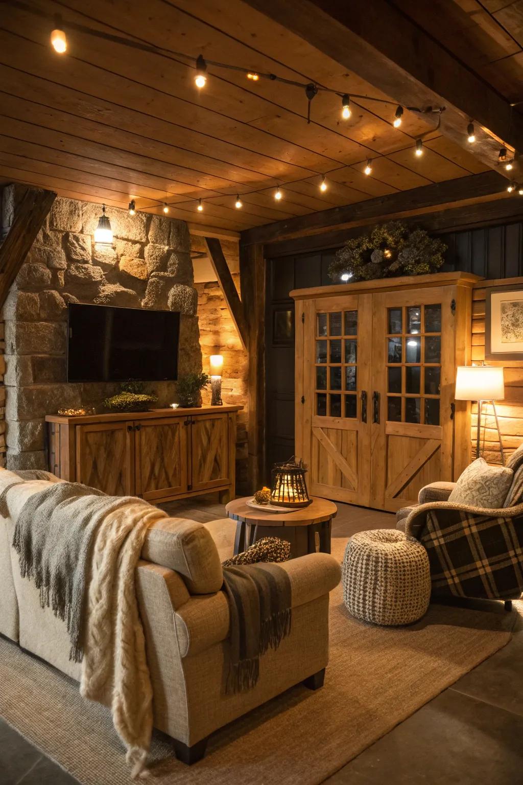 Warm lighting sets the mood for relaxation and comfort.