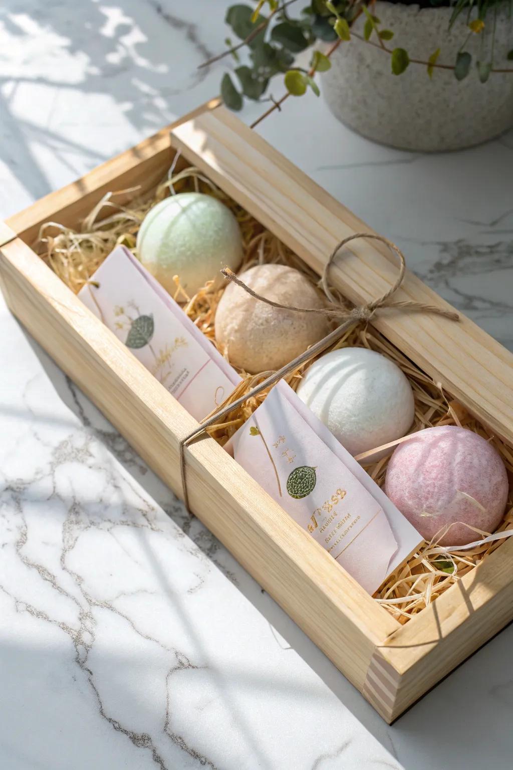 Elevate your gift-giving with this dreamy bath bomb set, where minimalist elegance meets a splash of color.