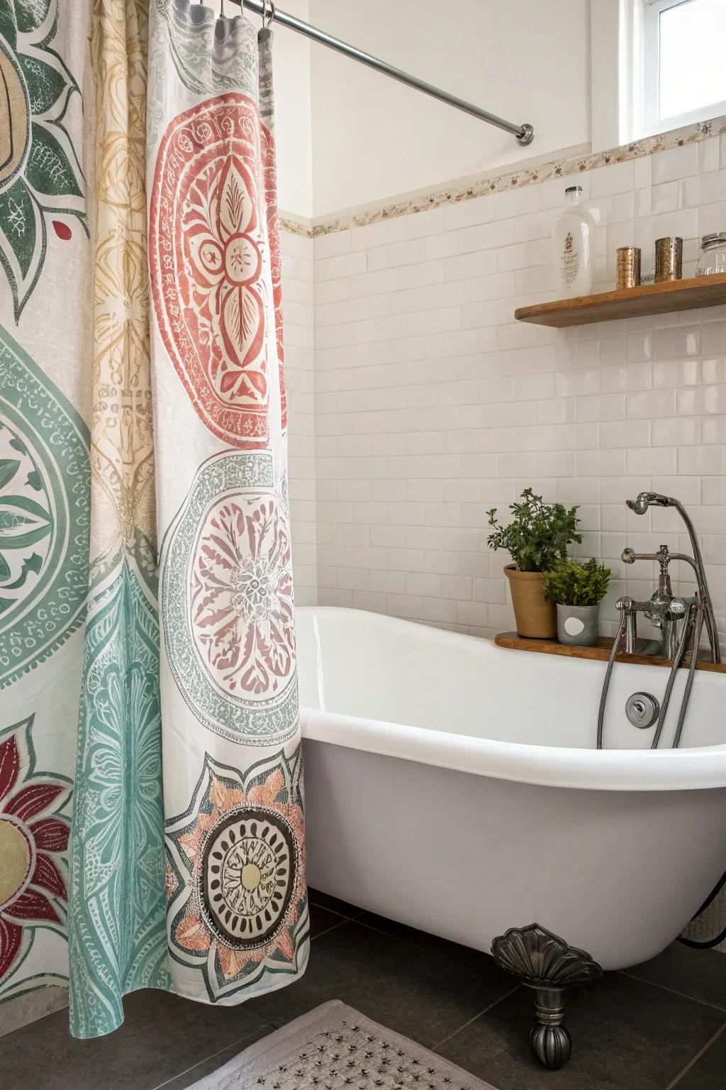 A creative curtain setup adds style and privacy.