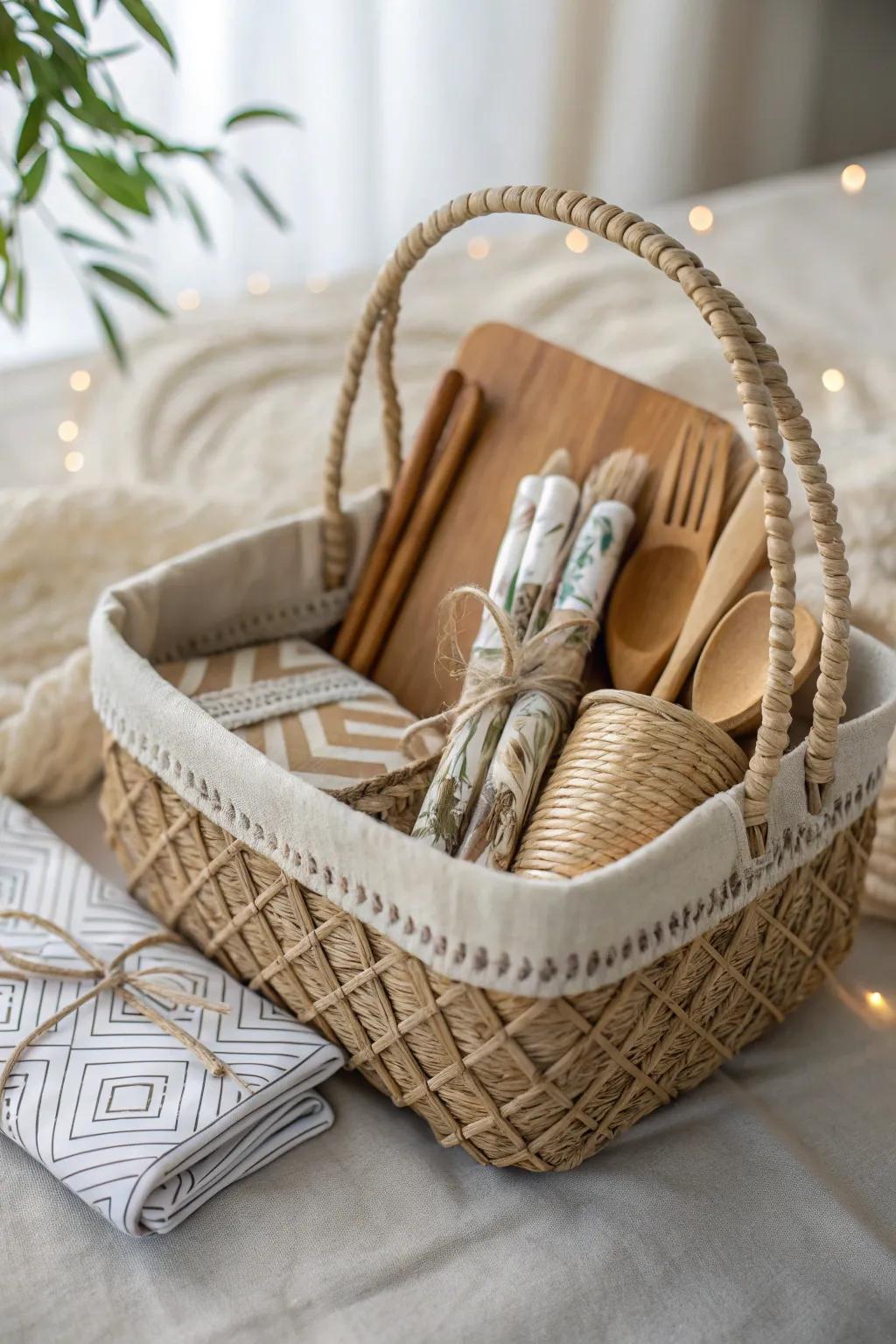 Celebrate sustainably: A chic bridal shower gift basket that delights with eco-friendly elegance. ð¿