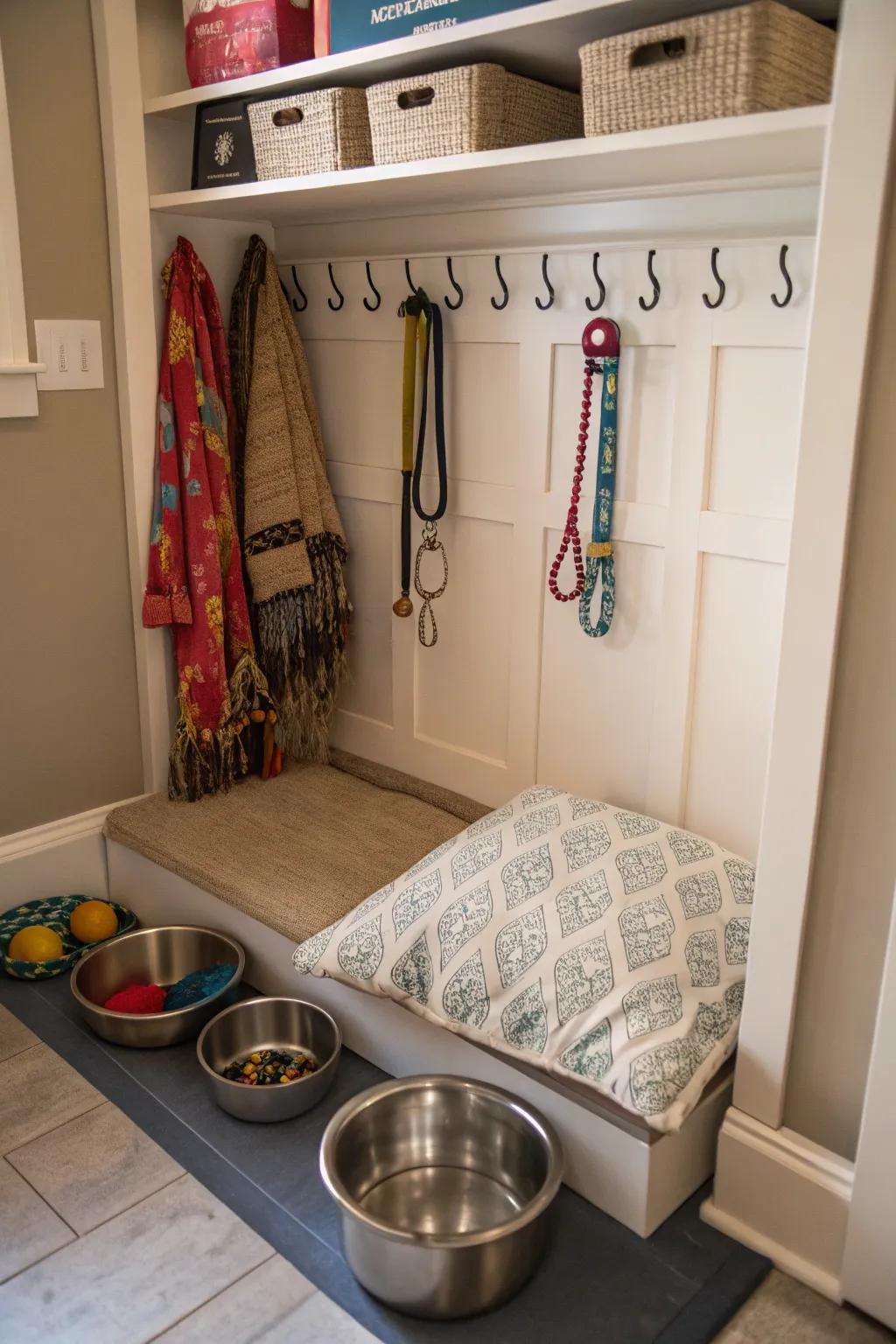 A pet-friendly corner in the mudroom for all their essentials.